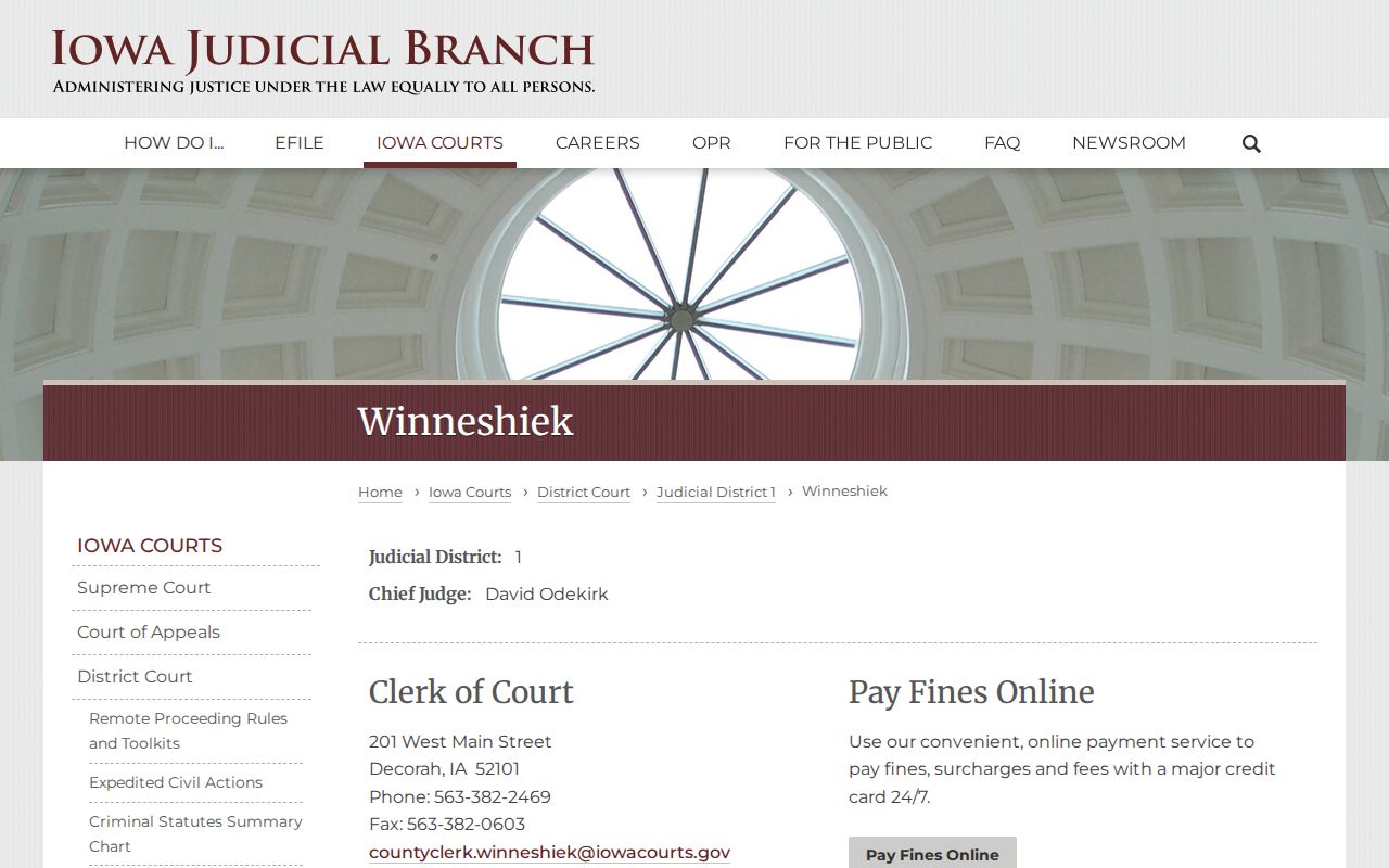 Winneshiek County Clerk of District Court contact and public access information