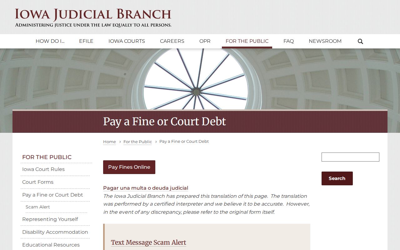 Official Iowa court instructions for county charge type and citation lookup