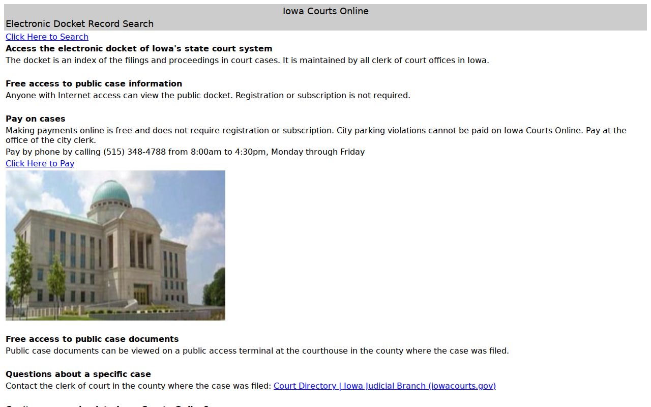 Official Iowa court payment and case search entry for Winneshiek County