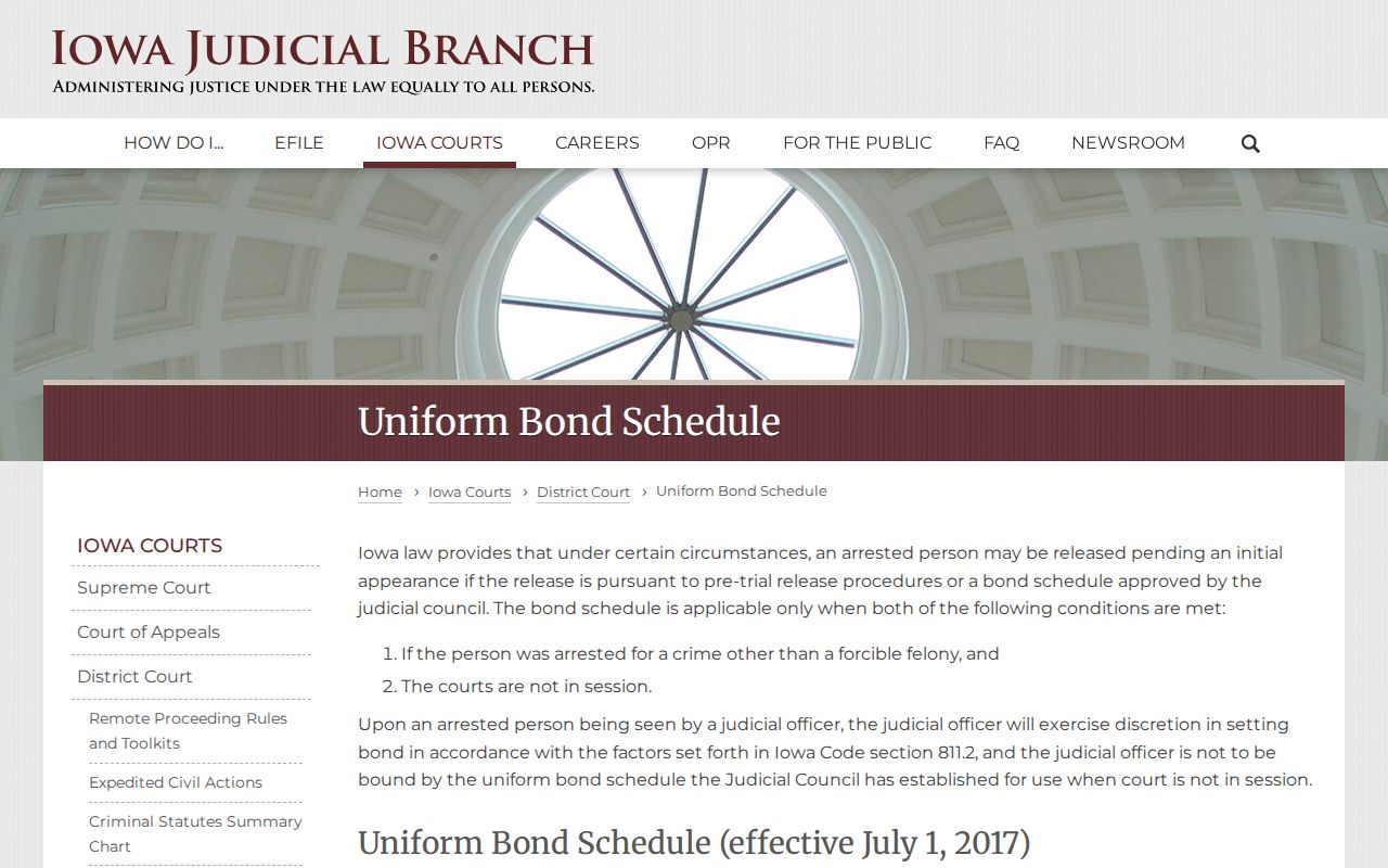 Iowa uniform bond schedule and judicial discretion information