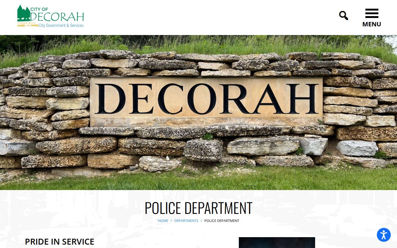 Official Decorah Police Department page used for Decorah warrant routing